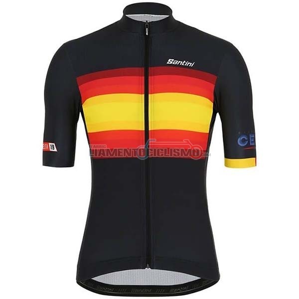 Abbigliamento Ciclismo Spagna Manica Corta 2019 Nero Rosso Giallo
